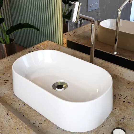 Cuba de Apoio Oval Para Banheiro Lavabo Laila C01 O42W Branco - Lyam