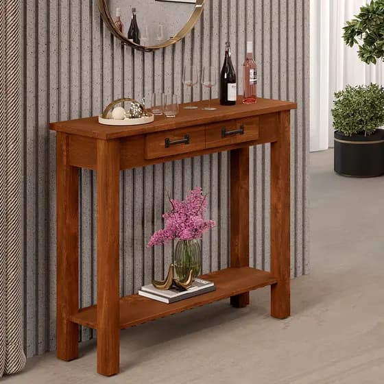 Aparador Buffet Sala De Estar 01 Gaveta 100cm W02 New Rústico Madeira Maciça Imbuia - Lyam Decor