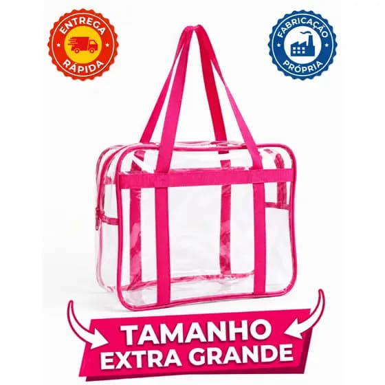 Sacola Bolsa Jumbo Multiuso Cristal PVC 0,20mm com Reforço EXTRA Alças de Nylon - Maternidade Praia Uso institucional