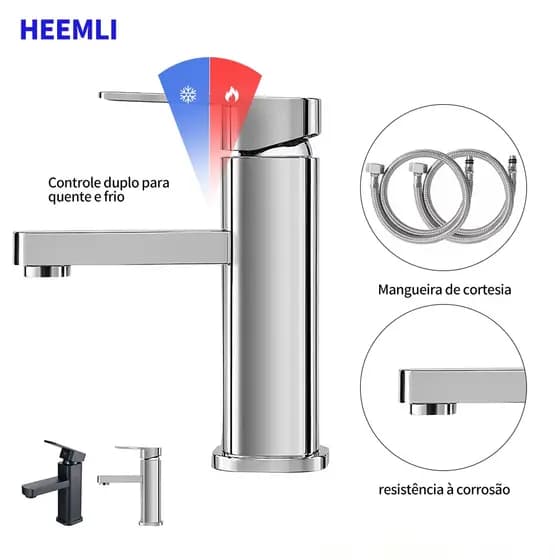 Torneira de Banheiro Preta e Prata Lavabo Cuba Quente e Frio Bancada 1/2" Com 2 mangueiras flexíveis