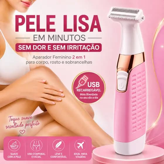 Aparador Depilador Feminino Kemei KM-1900 2 Em 1 USB Sem Fio Sobrancelha Corpo