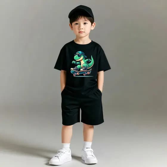 Camiseta Infantil Costura Reforçada Manga Curta Estampada Skate Jacaré 100% Algodão Camisa Premium Infantil Para Menino