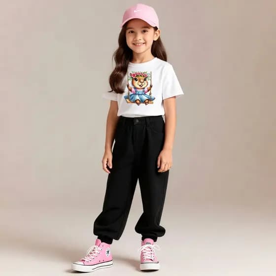 Camiseta Infantil Blusinha Manga Curta Estampada Capivara no Balanço 100% Algodão Premium Camiseta Infantil Para Menina