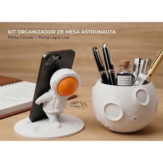 Organizador de Mesa Astronauta Lunar Decorativo