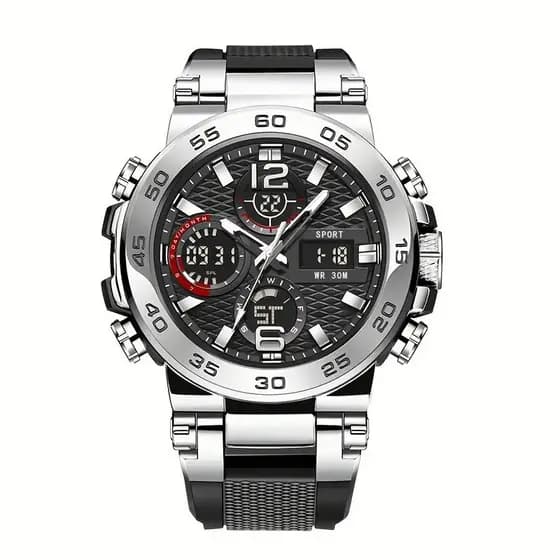 Relógio Masculino Digital Multifuncional Display Duplo LED Luminoso Esportivo à Prova D'água Estilo Jovem Top