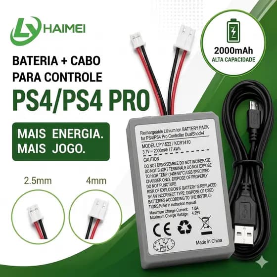 Bateria Recarregável para Controle PS4 Pro / Slim - 2000mAh LIP1522 / KCR1410