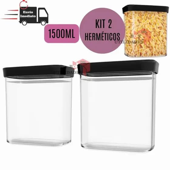 Kit 2 Potes Herméticos 1500ml 1,5 litro para Frios Presunto Queijo Porta Mantimentos Grãos Cereais Frutas Massas