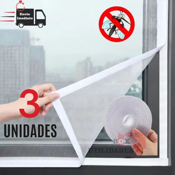 Kit 3 Telas Mosquiteiras Janela Anti Insetos Contra Mosquito Dengue Ajustável com Autocolante Removível