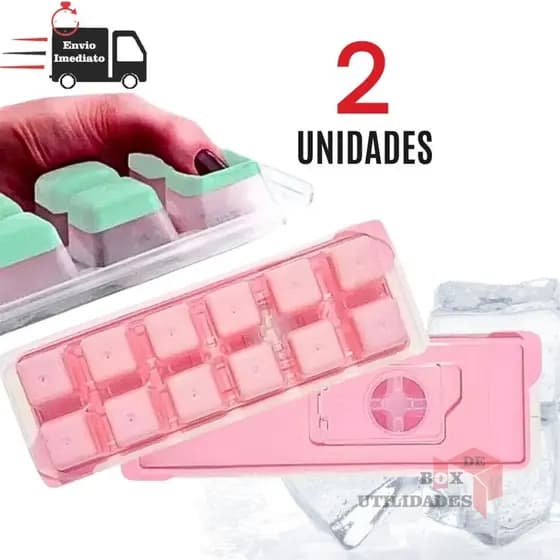 2 Forma de Gelo com Tampa Kit 2 Pçs Fundo em Silicone com Tampa de Aba Enche Fácil Resistente
