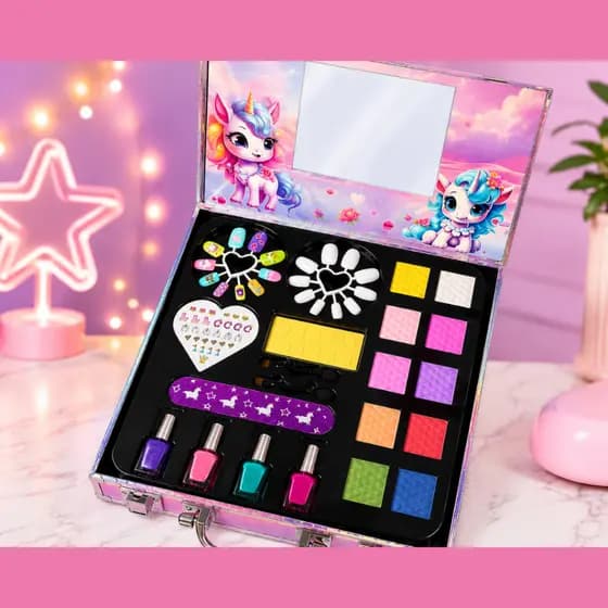 Kit Maquiagem Infantil Unicórnio Completo Maleta de Beleza com Esmalte Lavável Presente Menina