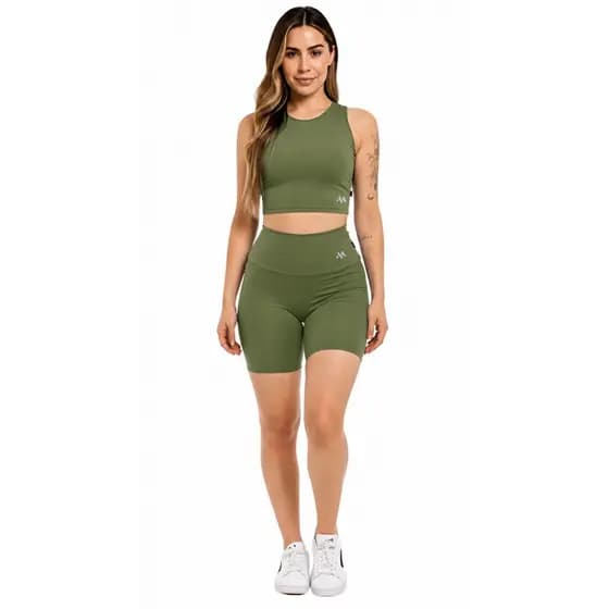 Conjunto Fitness Femininos Top + Bermuda Cintura Alta