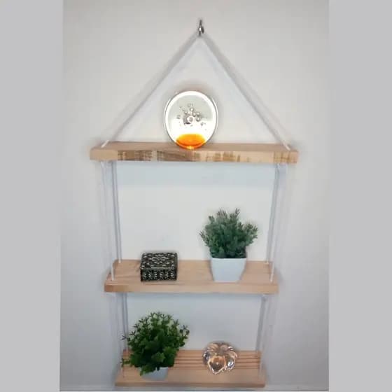 Prateleira suspensa nicho de parede estante decorativa madeira pinus jardim vertical 3 andares decoração