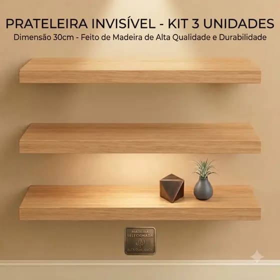 Kit 3 Prateleiras 30cm Luxo Nichos Sala Cozinha Quarto Banheiro Com Kit De Instalação