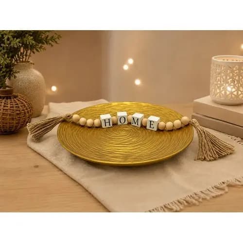 Colar Madeira 50cm Com Prato Aparador Dourado Decorativo Dou Dourado Texturizado