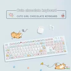 Teclado Ed.Especial kawaii desenho de gato fofo, kawaii, silencioso, Sem fio, teclado para PC,