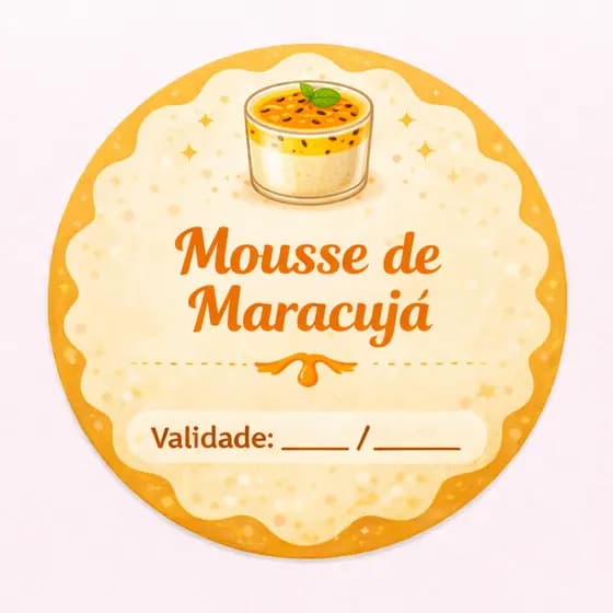 Adesivos 5x5cm para Sacolinhas MOUSSE DE MARACUJÁ | Etiqueta IMPERMEÁVEL Decorativa Doceria Bolo de Pote Confeitaria