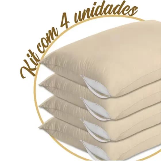4 Capas Protetorres Travesseiro Bege c/ Ziper Antiácaro Proteção Completa / 2 pçs e 4 pçs Envio 24h