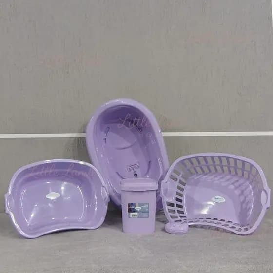 Kit Banho Bebê – Banheira 22L + Bacia 17L + Cesto + Lixeira + Saboneteira