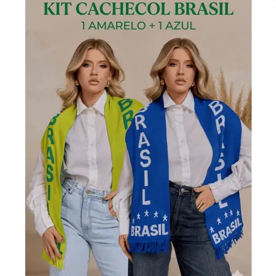 Kit 2 Cachecol Brasil Tricot Lenço Copa do Mundo Lançamento Tricô Inverno Masculino Feminino