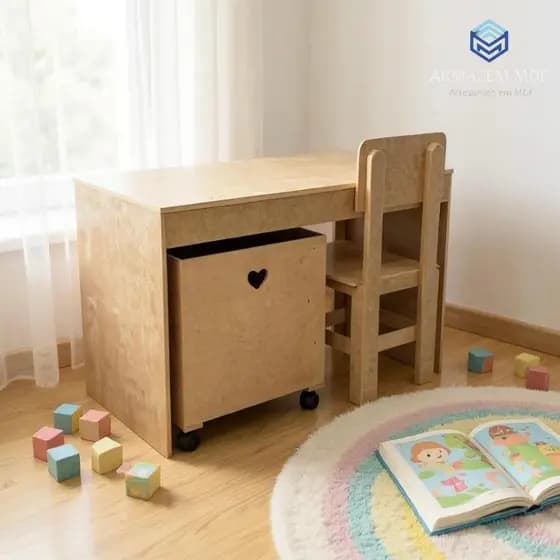 Mesa Bancada Infantil Caixa Organizadora com Rodinhas e Cadeirinha MDF