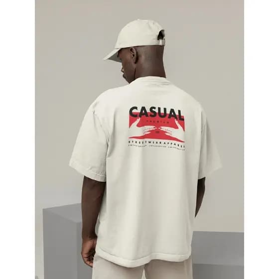 Camisa Camiseta Oversized Streetwear Masculino Urbano Treino Preto e Off Whte Estampado - CASUAL