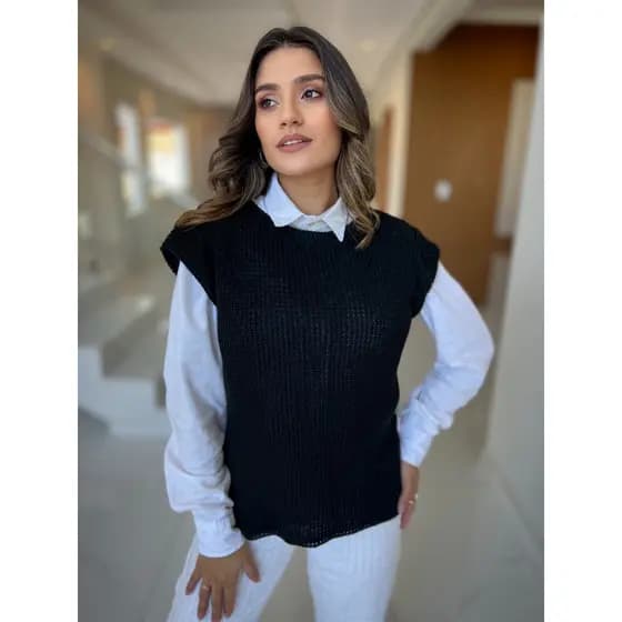Colete Feminino Tricot Ponto Fang Elegante Abertura Lateral Moda Outono Inverno Tendência 2026
