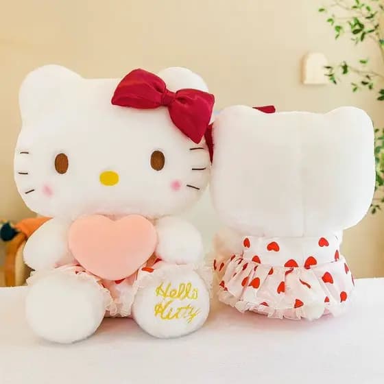 30cm/50cm Pelúcia Hello Kitty Coração Antialérgica - Macia e Confortável