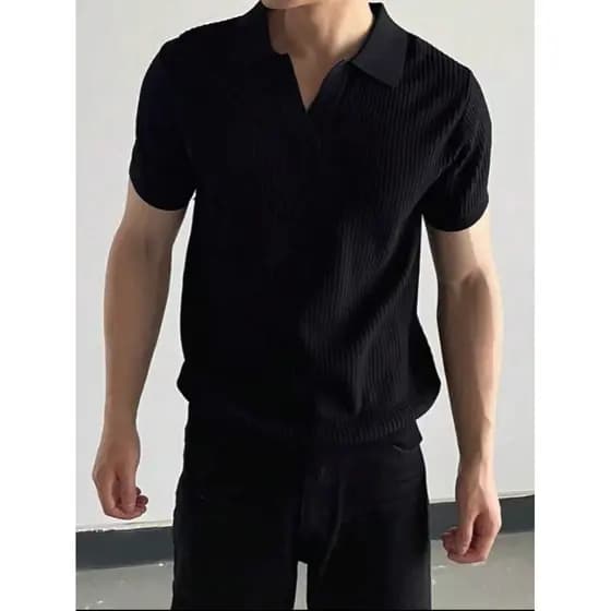 camisa Masculino para o Verão de Cor Sólida em Malha novo