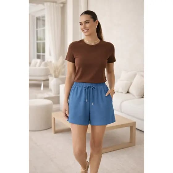 Short Feminino Plus Size Soltinho Cintura Elástica Amarração Preto Branco Azul Vermelho
