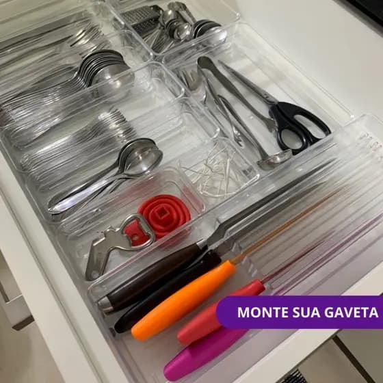 Monte sua Gaveta Organizador Modular em Acrílico Diversos Tamanhos para Utensílios de Cozinha Talher