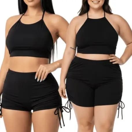 Conjunto Completo Biquíni Top Alcinha E Shorts Cordinha Lateral Sunquini M ao G3
