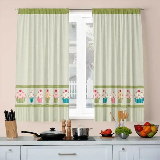 Cortinas para Cozinha passa varão Tamanho 2.00m x 1.36m Decoração Cupcakes