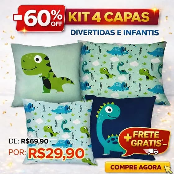 Kit com Capas para Almofada Decorativas Divertidas e Infantis 45x45 cm