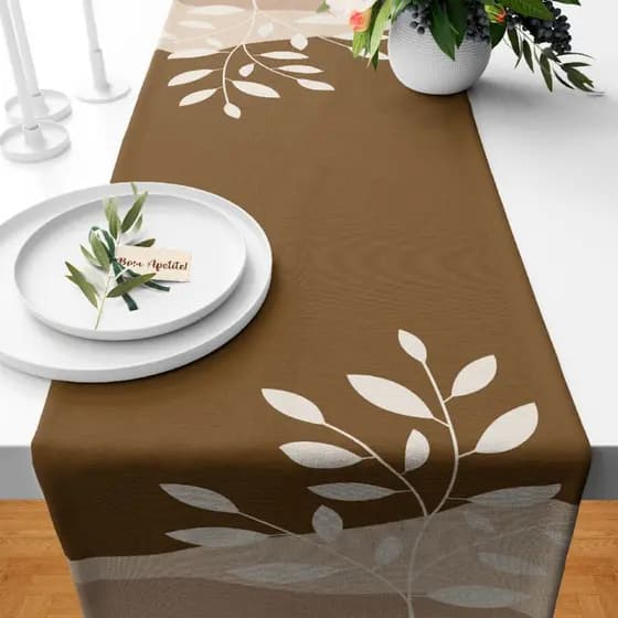 Trilho de Mesa Caminho Decorativo Decoração 110X35cm Folhagem Terracota
