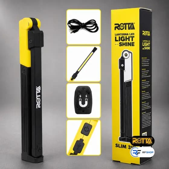 Lanterna LED Recarregável Slim 3W Rotta com Ímã e Gancho Inspeção Estética Automotiva