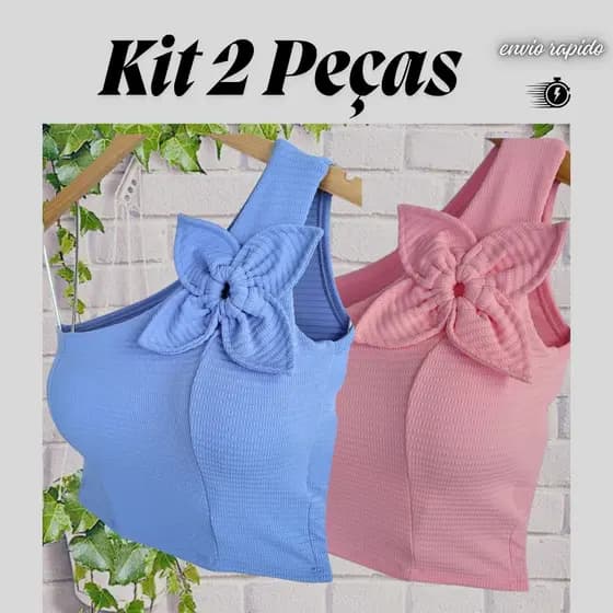 Kit 2 Cropped Feminino Top Com Flor Elegante Confortável Com Bojo
