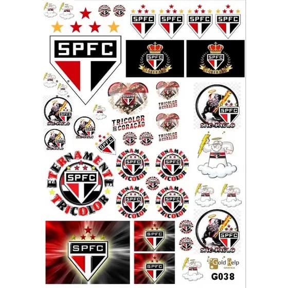 1 Mega Cartela de Adesivos - Time de Futebol São Paulo - 40 Adesivos