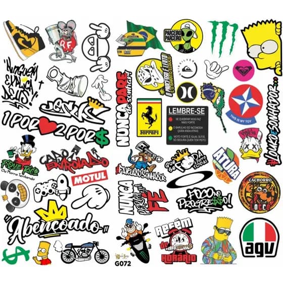 Super Cartela de Adesivos: Carro - Moto - Caminhão - Bicicleta - Caderno - Alta Resolução