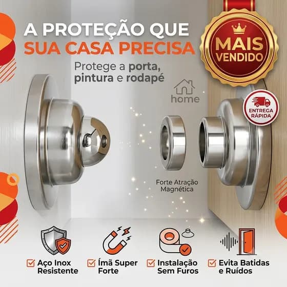 Prendedor Porta Magnético Inox Adesivo Trava Batente Fixador Porta Imã Forte Sem Furos
