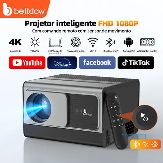 BETTDOW Projetor totalmente selado 4K 8K 700ANSI 22000Lumens Android WiFi LED Projetor de filme de vídeo LED