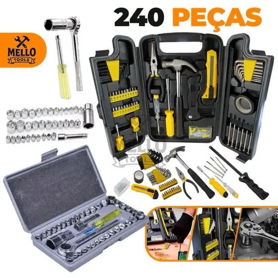 Jogo Kit de Ferramentas 240 Peças com Maleta Completa + Jogo De Soquetes