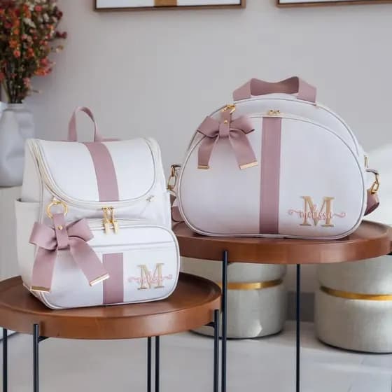 Kit Maternidade 2 Peças Bolsa e Mochila Personalizado Térmica Impermeável, Coleção Boston