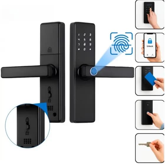 Tuya APP WIFI Fechadura Digital Eletrica Inteligente 5 Em 1 – Biometria, Senha, NFC E Chave Tradicional