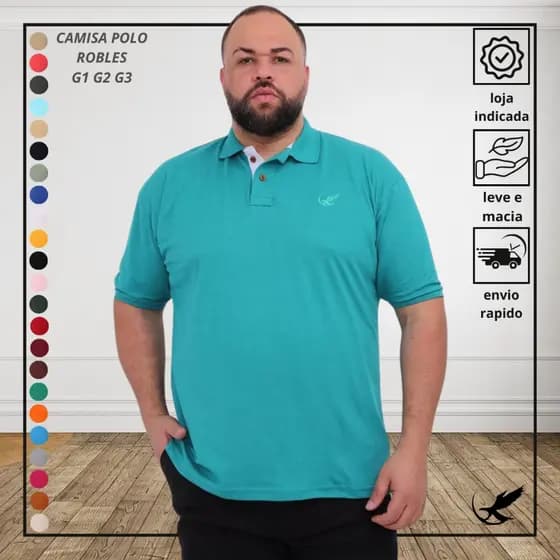Camisa Polo Básica Plus Size Masculina Luxo Elegante ROBLES