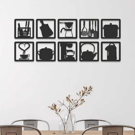 Kit Quadros Utensílios de Cozinha Decorativo Vazado Decoração Casa em PET