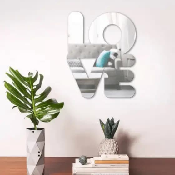 Espelho Decorativo Love De Adesivo Parede Arte Decorativa Para Casa