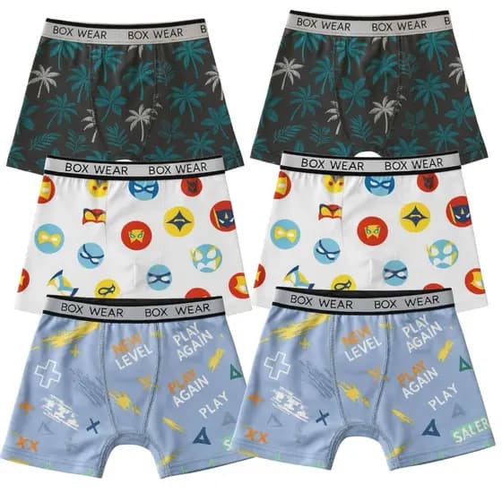 Cueca Boxer Box Infantil Microfibra Sem Costura Estampada Confortável