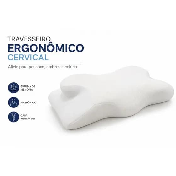 Travesseiro Anti Ronco E Apneia Com Design Ortopédico Nasa Branco Ergonomico Cervical Apoio Braços