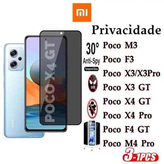 Película Privacidade 3D Anti Spy XIAOMI REDMI POCO M3 F3 X3 X3PRO X3GT X4GT X4PRO M4PRO F4GT