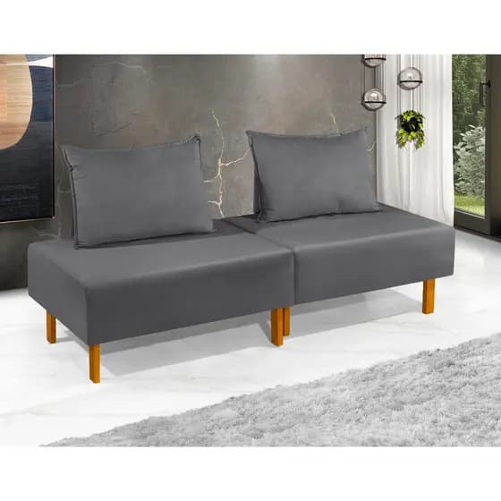 Sofá Cama Dobrável Com Encosto Portátil Para Apartamento Cinza - Pronta Entrega